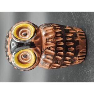 Kitschy Mid-Century Owl Salt or Pepper Shaker Figurine Terracotta Pottery 5 In.